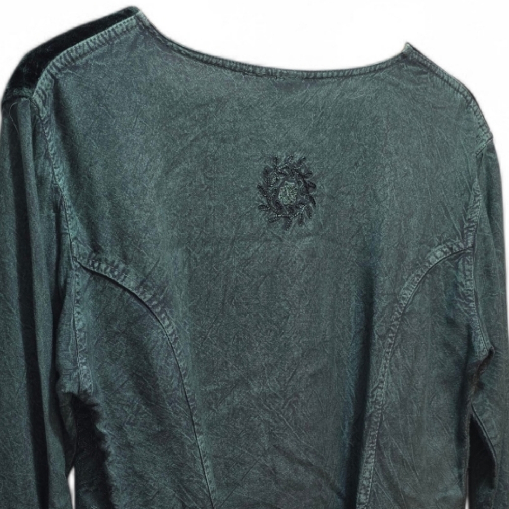 Velvet Embroidered Button-Up Top - Picture 5 of 11